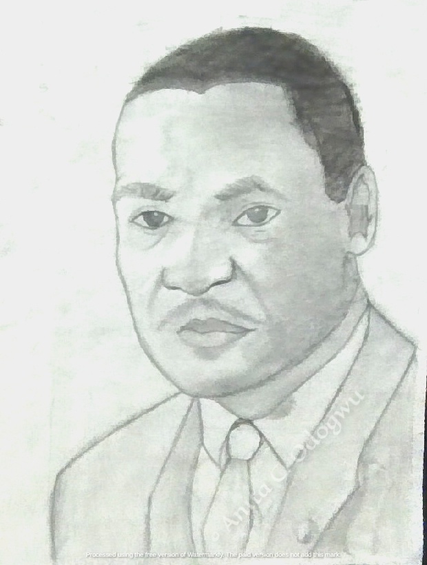 Hyper-realistic graphite and blending stump portrait of Martin Luther King Jr by Anita C. Odogwu